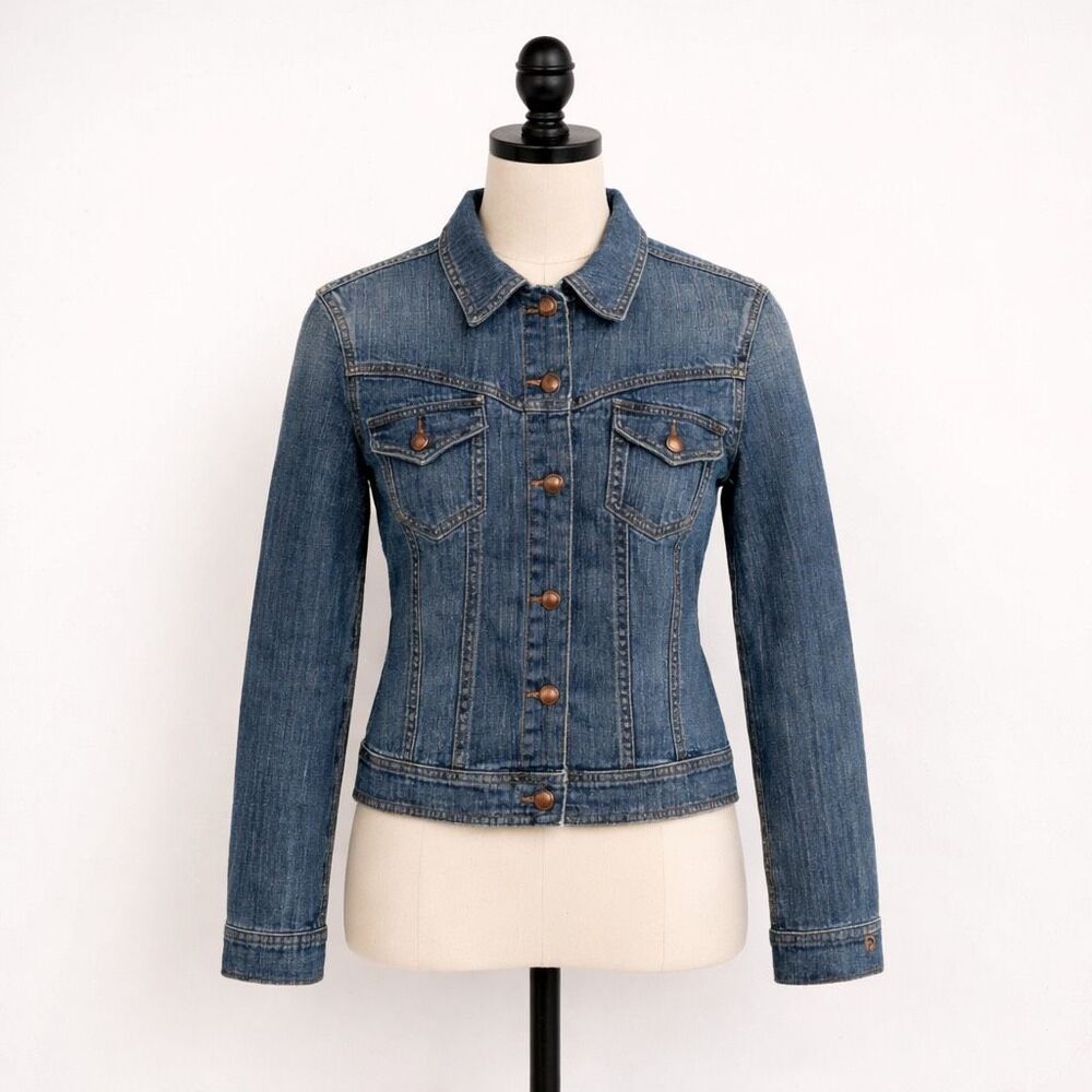 DKNY Jeans Classic Denim Jacket XS Blue Stretch Button Front Trucker
